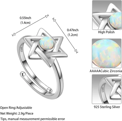 Miniatura 23 de Jewmon Anillo de plata de ley con estrella de David para mujer – Anillo ajustable Magen David – Amuleto Wicca – Regalos judíos
