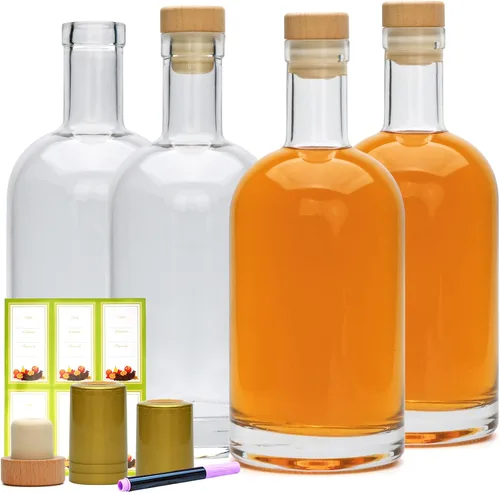 Botella de vidrio de 25 onzas con corcho en T, botellas de licor, botella de vino de fondo pesado para vodka, jugo, leche, whisky, agua, regalo,