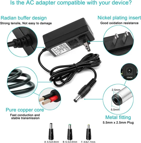 Miniatura 3 de Adaptador de fuente de alimentación de 15 V 2 A CA, cable de carga para Theragun Mini 1.0 G4 Theragun Prime/Prime Pro Theragun Pistola Masajeadora