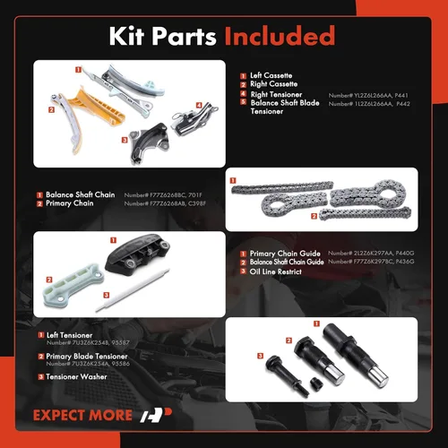 Miniatura 2 de A-Premium - Kit de cadena de distribución del motor con tensor [se ajusta a SOHC, 6 cilindros 4.0L] Compatible con Ford Explorer 97-10, Explorer