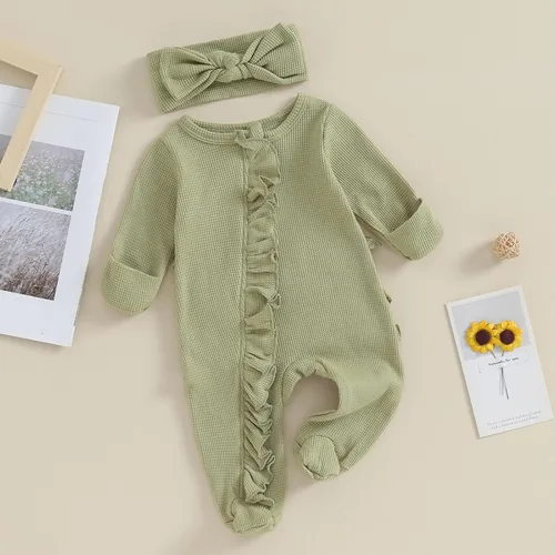 Miniatura 7 de Ropa para bebé recién nacida, con volantes, con cremallera, para llegar a casa, ropa de otoñoinvierno de 0 a 12 meses