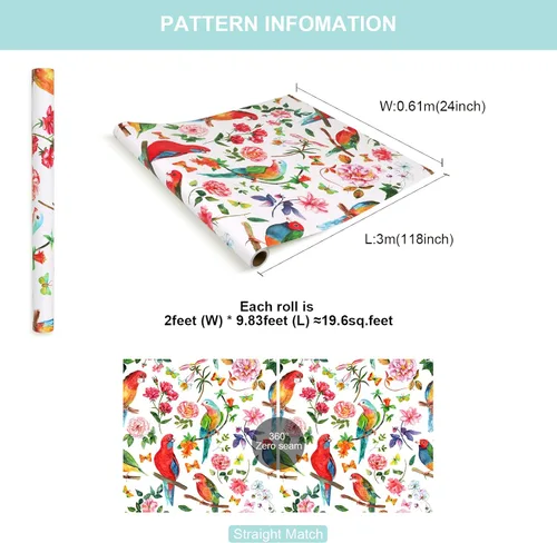 Miniatura 9 de Papel tapiz de 24 x 118 pulgadas de ancho, diseño floral de peonía y pájaro, papel tapiz de hojas de vinilo extraíble, autoadhesivo de mariposa