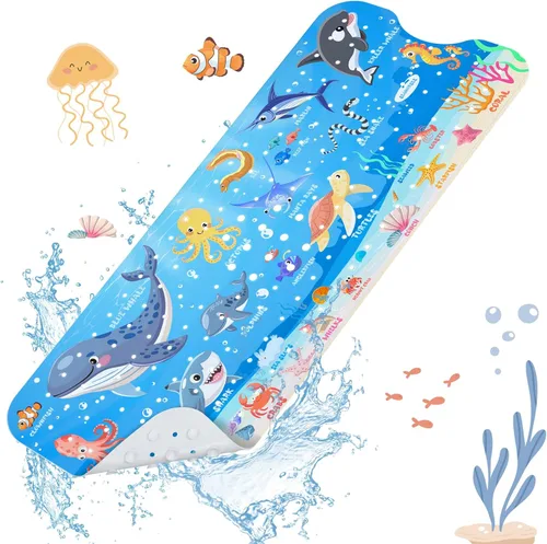 Miniatura 15 de SHUCHING Tapete de baño para bebé antideslizante de 40 x 16 pulgadas, tapete de baño para niños, sin moho, tapete de ducha antideslizante para baño