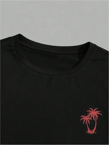 Miniatura 80 de GORGLITTER Conjunto de 2 piezas de camiseta gráfica de manga corta para hombre, estampado hawaiano con cordón y pantalones cortos
