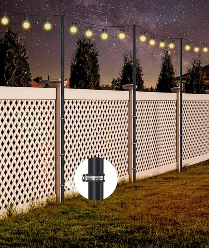 Miniatura 3 de Postes de luz de cadena de 9.5 pies, paquete de 2 postes de luz de cubierta para luces exteriores resistentes con base de anclaje y soporte, postes