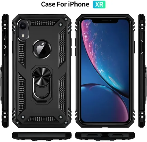 Miniatura 3 de Yiakeng Funda para iPhone XR, iPhone XR con protector de pantalla, fundas protectoras de grado militar con anillo para iPhone XR (negro)