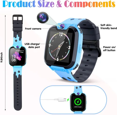 Miniatura 7 de Reloj inteligente Goodatech para niños y niñas, juguetes de aprendizaje con 16 juegos, llamadas telefónicas SOS, cámara, reproductor de música