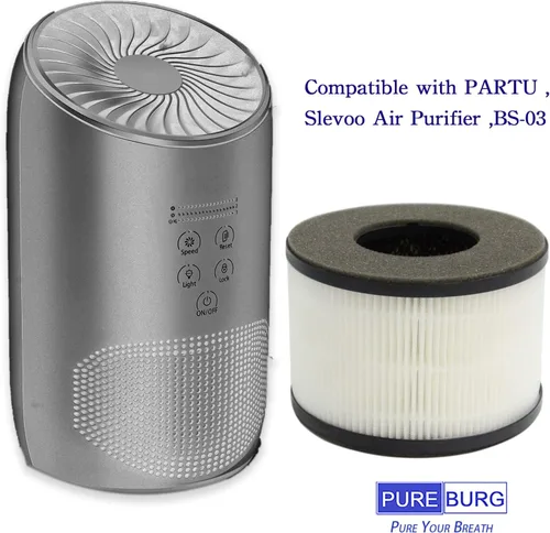 Miniatura 2 de PUREBURG Filtros de repuesto compatibles con PARTU y Slevoo BS-03 Purificador de aire, paquete de 2 unidades H13 True HEPA de 3 etapas de filtración