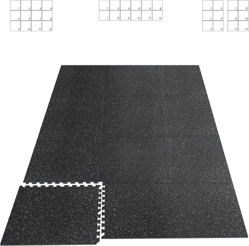 Miniatura 7 de HAPBEAR 0.56'' Thick 12 Pcs 48 Sq Ft Exercise Equipment Mats - High-Density Rubber Top EVA Foam Interlocking Mats, 24x24in Tiles, Heavy-Duty 24