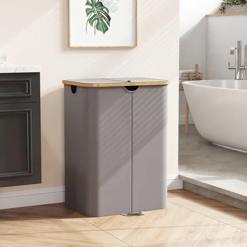 Miniatura 8 de Lifewit Cesto doble para ropa sucia de 150L con tapa, cesta grande dual para ropa sucia con bolsas removibles, 2 secciones estéticas de cestos