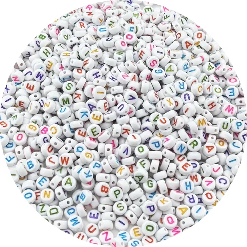 1000 cuentas redondas de acrílico del alfabeto para la fabricación de joyas y manualidades (cuentas blancas de letras coloridas)