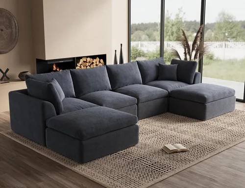 Miniatura 26 de ohllob Sofás seccionales Cloud de 110 pulgadas para sala de estar, sofá deshuesado en forma de L con otomana, sofá modular de 3 plazas, color negro