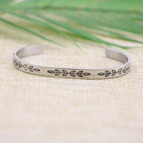 Miniatura 5 de JoycuFF Pulsera para mujer, brazalete blanco abierto, inspirador, joyería grabada con mantra de aliento