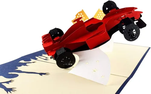 iGifts And Cards Formula One 1 Racer 3D Pop Up Tarjeta de felicitación – Carreras de coches, F1, bandera a cuadros, Gran Premio, media pliegue,