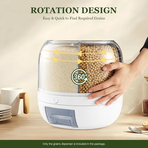 Miniatura 3 de Dispensador de arroz, contenedor de arroz giratorio de 360° con tapa y taza medidora, organizador de almacenamiento de granos para encimera