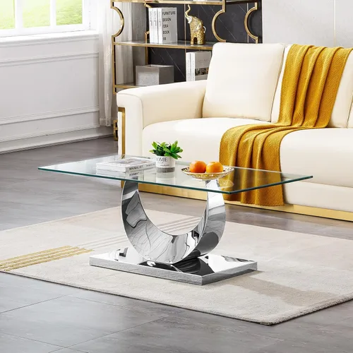 Miniatura 40 de SSLine Mesa auxiliar de cristal de lujo para sala de estar, mesa auxiliar moderna dorada con base de pedestal de acero inoxidable en forma de flor