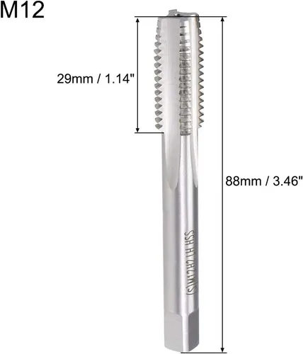 Miniatura 2 de uxcell Macho métrico de la máquina de la mano izquierda M12 rosca 1.75 paso H2 4 flautas de alta velocidad de rosca de tornillo de acero roscas