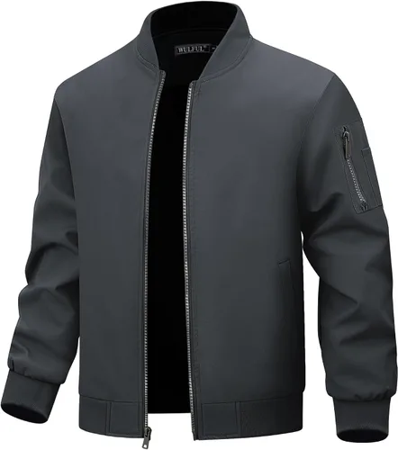 Miniatura 10 de WULFUL Chaqueta Bomber para Hombre Ligera Casual Cortavientos con Cremallera Abrigo con Bolsillo