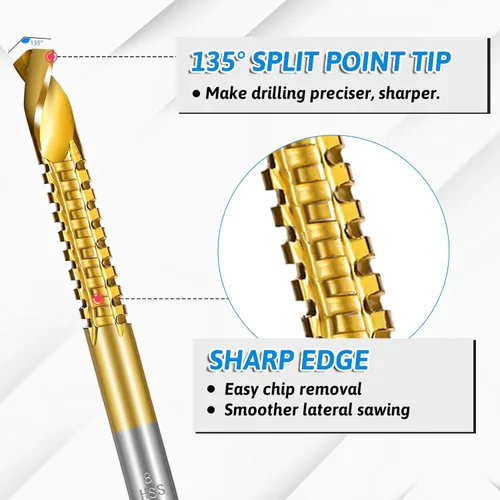 Miniatura 4 de Paquete de 8 brocas helicoidales HSS con revestimiento de titanio, broca de corte lateral dentado de 0.18 a 0.394 pulgadas, brocas de corte dentadas