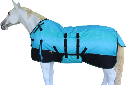 Miniatura 11 de CHALLENGER Manta de invierno impermeable de 76 pulgadas 1200D para caballo de lluvia, manta de invierno 394B Turquesa/Morado/Ombre