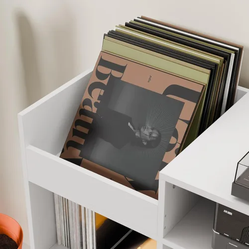 Miniatura 6 de Cozy Castle Soporte grande para tocadiscos con armario de almacenamiento de vinilo, mesa giratoria de madera, soporte abierto para hasta 500 Negro