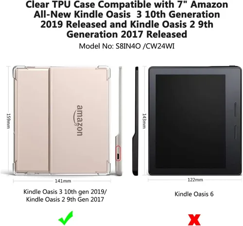 Miniatura 2 de Aircawin Funda transparente para Kindle Oasis de 7 pulgadas con protector de pantalla de vidrio templado, funda transparente para Kindle Oasis