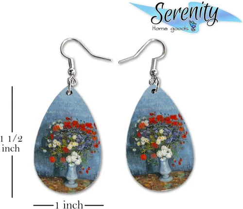Miniatura 29 de Van Gogh - Juego de aretes colgantes divertidos Lindos aretes de joyería para niñas y mujeres Impresión de doble cara Regalo de cumpleaños