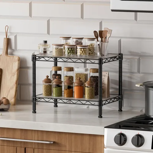 Miniatura 2 de SINGAYE 2 estantes pequeños para cocina, estante de alambre, estante de metal, organizadores ajustables, estantes de almacenamiento para despensa