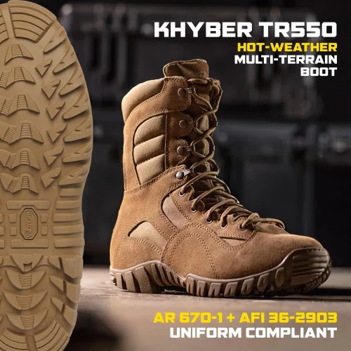 Miniatura 2 de Belleville Khyber TR550 8" Combat Boots for Men - Lightweight Hot Weather Multi-Terrain Army OCP ACU Coyote Brown Leather and Nylon with Vibram