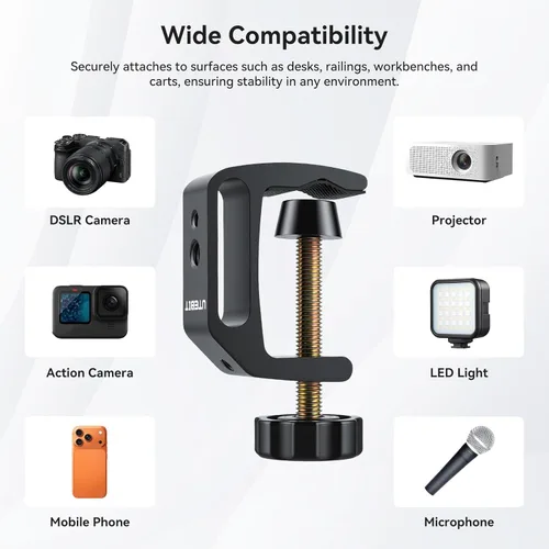 Miniatura 8 de UTEBIT Abrazadera universal en C para soporte de montaje de escritorio, abrazadera en C de escritorio de 3.7"-5.7", abrazadera de soporte