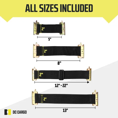 Miniatura 5 de DC Cargo Mall Correas E Track – Paquete de 4 – Correas de amarre ajustables y estándar resistentes de 12 a 22 pulgadas, compatibles con accesorios