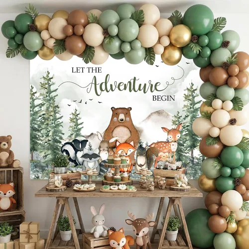 Miniatura 3 de Avezano Telón de fondo de baby shower con texto en inglés "Let The Adventure Begin Baby Show", decoración de fiesta para niños, pancarta de desierto