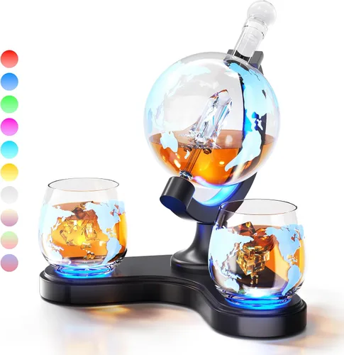 Regalos para hombres y papá, juego de decantadores de whisky Kollea con iluminación única de globo y 7 colores RGB, regalo divertido de Navidad y