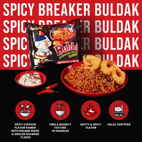 Miniatura 2 de Samyang Buldak - Fideos Ramyun salteados de pollo picante caliente coreano, 4.94 onzas (paquete de 5)