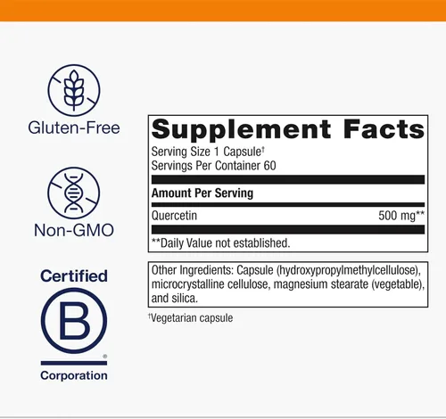 Miniatura 4 de Metagenics Suplemento de quercetina de 500 mg - Apoyo inmunológico y cardiovascular, protección antioxidante, sin OMG, sin gluten, vegano