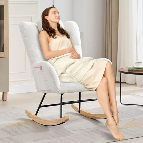Mecedora tapizada para guardería, asiento acolchado con respaldo alto, moderno sillón reclinable para sala de estar, dormitorio, lectura acogedora