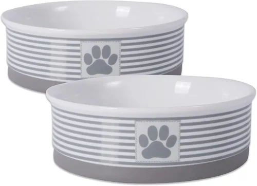 Miniatura 24 de DII Hueso seco Bol mascota de cerámica para comida & agua, con borde de silicona para antideslizante Pequeño, Mediano, Grande Perros y Gatos, L, Gris