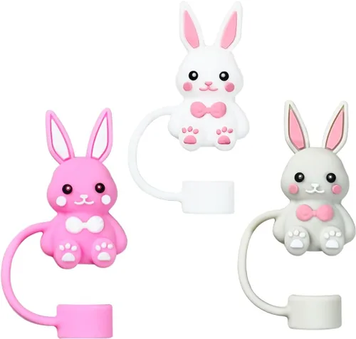 3 tapas de silicona para popote de Pascua para vaso Stanley Cup de 30 oz/40 onzas, accesorios reutilizables para popotes para beber, lindo conejo 3