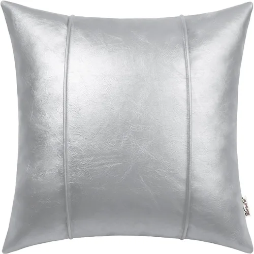 Miniatura 16 de BRAWARM Fundas de Almohada Decorativa de Cuero Café de 22 x 22 Pulgadas - Funda de Almohada de Piel Sintética con Ribetes, Almohada Decorativa