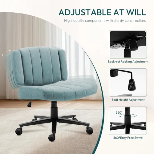 Miniatura 7 de Vigosit Silla de oficina entrecruzada, felpa de gran tamaño para sentarse con patas cruzadas, brazos ajustables y ruedas giratorias de 360°