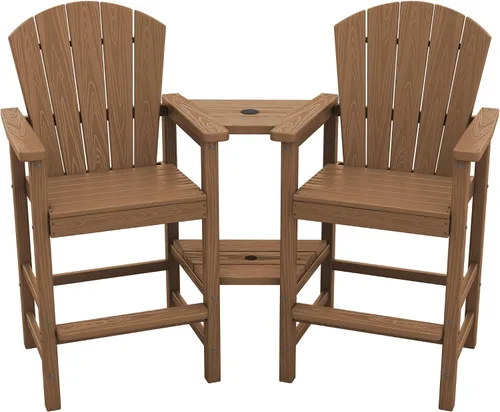 SERWALL Juego de 2 sillas Adirondack altas con bandeja de conexión de doble capa, sillas de exterior de altura de barra de HDPE, taburetes de bar