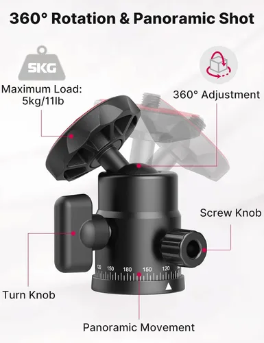 Miniatura 8 de ULANZI H28 - Cabezal de trípode panorámico con doble zapata caliente y adaptador de montaje de cámara DSLR, accesorios de fijación de fotografía