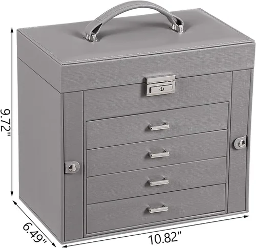 Miniatura 3 de BEWISHOME Joyero organizador de caja de joyería con cajones caja organizadora de collares regalo ideal para mujeres y niñas con espejo de cerradura