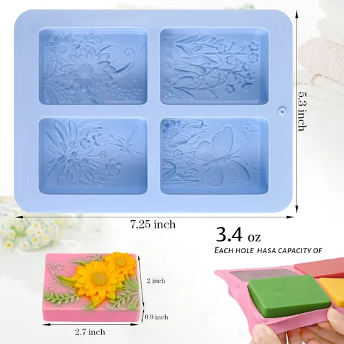 Miniatura 3 de Moldes de Jabón de Silicona, Moldes de Insecto Floral Rectangulares 3D de Silicona para Jabón Artesanal, Bombas de Baño, Barras de Chocolate, Vela
