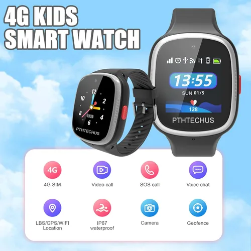 Miniatura 2 de PTHTECHUS Reloj inteligente 4G para niños, reloj inteligente para niños con WiFi, diario, mensajes de voz y videollamadas, ubicación GPS, modo