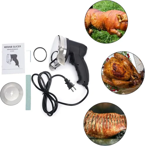 Miniatura 3 de Cortador eléctrico de carne profesional Shawarma Doner cortador de carne 110 V 80 W Gyro Carver máquina de mano 0.039-0.315 in de grosor de corte