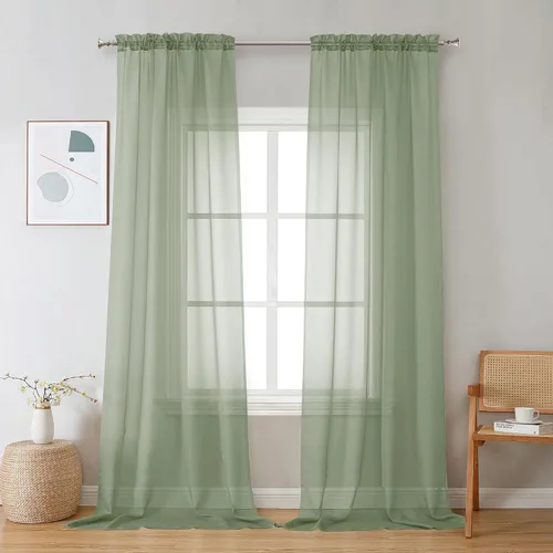 Miniatura 71 de OVZME - Cortinas traslúcidas blancas de 45 pulgadas de largo, 2 paneles, cortinas de gasa con bolsillo para barra para ventanas pequeñas, cada una
