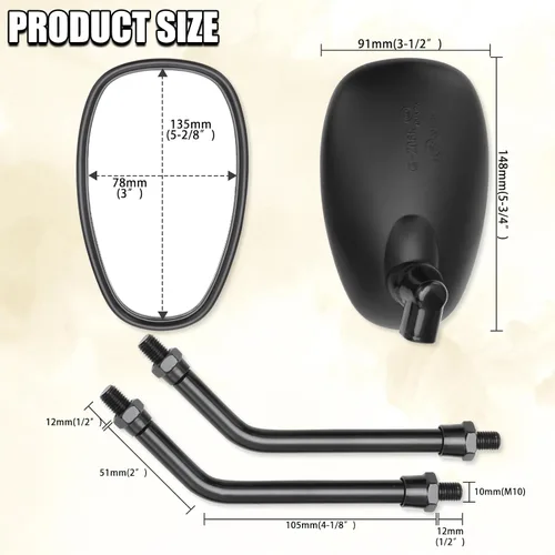 Miniatura 3 de DREAMIZER Espejo Negro de Motocicleta de 10mm Universal Espejos Retrovisores Laterales de Motocicleta Compatible con Street Bike Scooter Cruiser