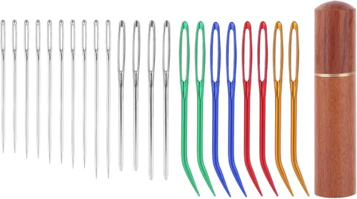 Miniatura 10 de Kit de 17 agujas de coser de ojo grande, agujas romas de acero inoxidable y agujas de tapiz dobladas, agujas de tapiz afiladas, agujas de tejer a