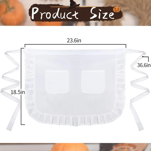 Miniatura 2 de Delantal de cintura blanca con 2 bolsillos, medio delantal blanco para mujer, delantal de camarera para cocina, restaurante, bistró, cafetería